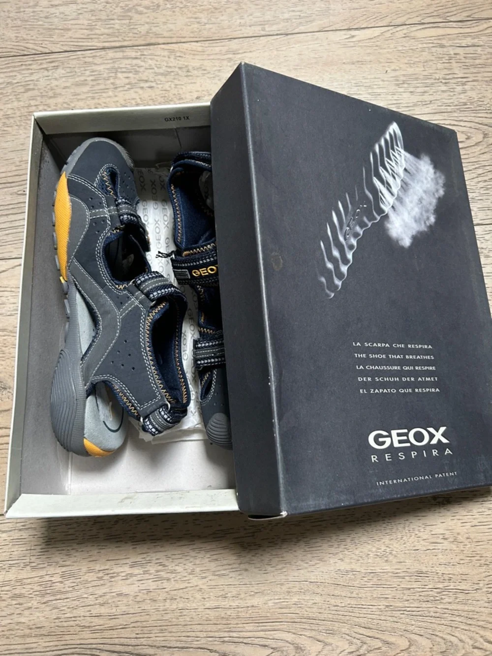 Geox Navy, Gray and Yellow Kids' Closed-Toe Sandals. New in box. Never worn. - Picture 6 of 7